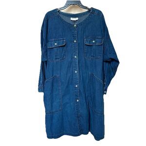 Calvin Klein Denim Dress Women’s Large Long Sleeve Button Up Vintage Retro Blue
